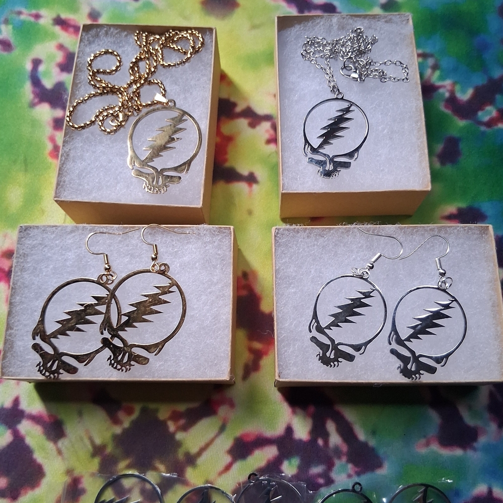 Grateful Dead Gold and Silver Skull Earrings